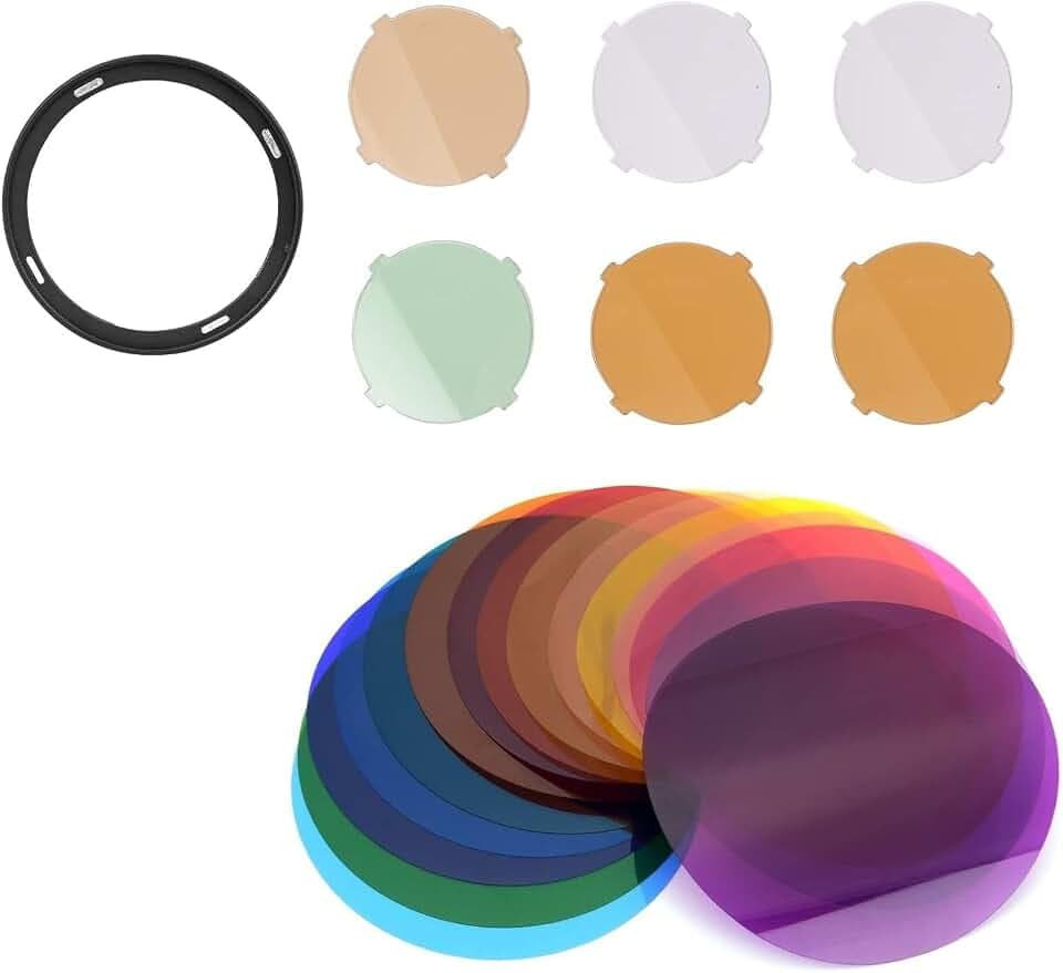 Godox AK-R16 Round Color Filters with V-11C Color Filters Kit Compatible with Godox V1 Flash, V1-C V1-N V1-S V1-F V1-O, Use with H200R Round Flash Head, AD200, AD200 Pro (15 Color 30 Pieces)
