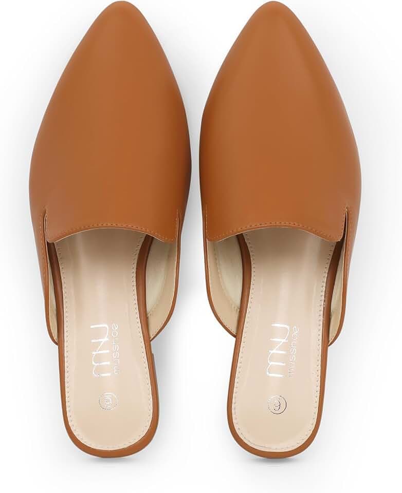 MUSSHOE Women’s Pointed Toe Mule Flats: Comfortable Lightweight Slip On Backless Loafers with Memory Foam for Office Work & Dressy Casual Wear