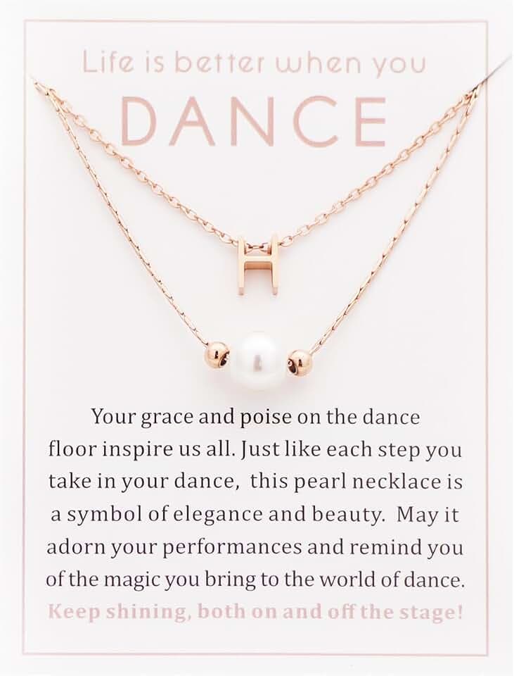 Ankiyabe Dance Team Gifts Layered Initial Pearl Necklace Tiny A-Z Letter Pendant Choker Gift for Dancer Life is Better When You Dance Card