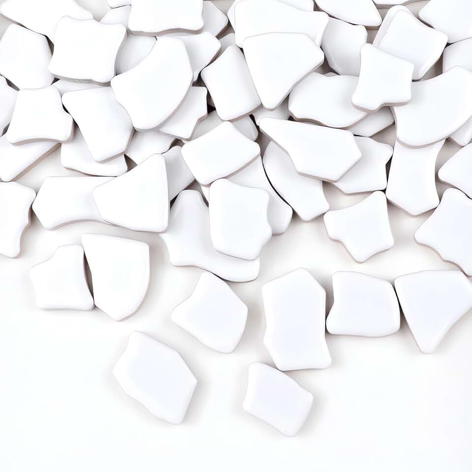 0.99 lb Glue Down Irregular Ceramics Mosaic Tile Adult Children Handmade Ceramics Craft for Outdoor Bathroom Kitchen Home Decoration DIY Art Projects(White)