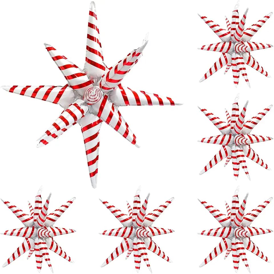 Red White Christmas Balloon Fireworks Balloon For Happy New Year Merry Christmas Xmas Eve Winter Holiday, 6 Pack 4D Spiky Explosion Star Balloons With 14 Pointed Cone For Birthday Wedding Casino Disco