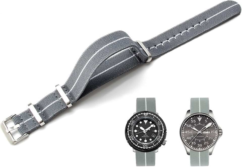 Nylon Elastic Watch Strap Military Parachute Style Watch Band 18mm 20mm 22mm Premium Striped Nylon One-Piece French Paratrooper Watchband Smartwatch Band Replacement Strap for Men Women
