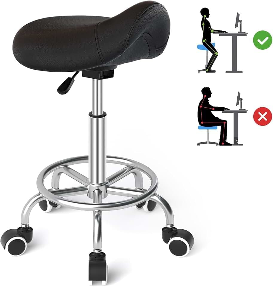 YEEZEE Saddle Stool Ergonomic, Saddle Chair with Wheels, Dark Black