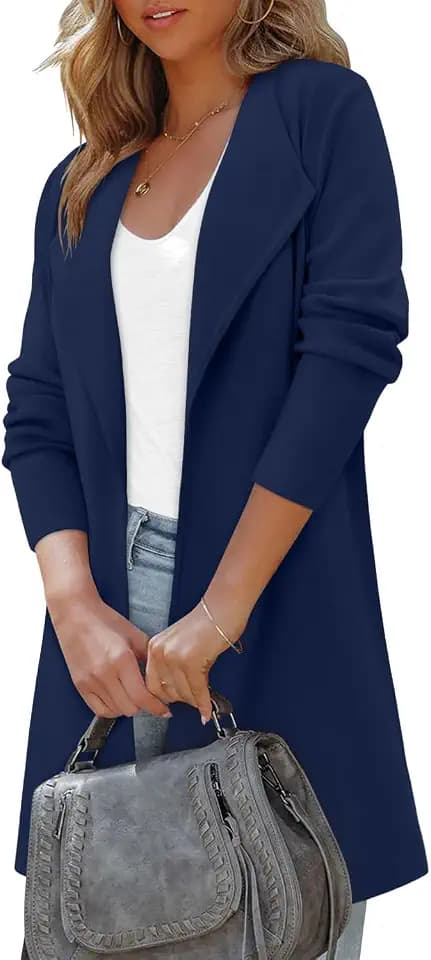 ZOLUCKY Womens 2024 Fall Trendy Wool Cashmere Cardigan Swetaer Open Front Chunky Knit Warm Coatigan Long Sleeve Lapel Oversized Solid Classy Sweater Jacket Deep Blue Medium
