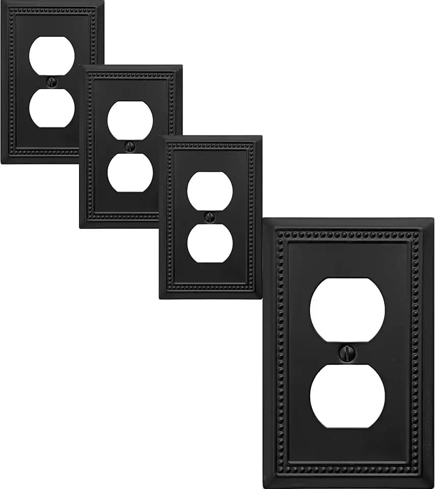 OKAWYC Single Duplex Outlet Light Switch Cover Belaire Beaded Metal Wall Plate, 4-Pack Black 1 Gang, for Receptacle Light Switch, Switch Cover Decorative Wallplate, Durable