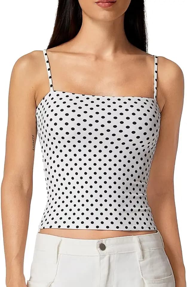 QINSEN Women's Double Lined Basic Tank Top Adjustable Spaghetti Straps Sleeveless Camisole Shirts