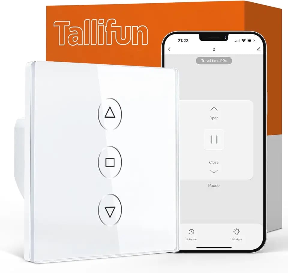 Smart Rolladenschalter Wlan Jalousieschalter Rolladensteuerung mit Touchpanel, Funktioniert mit Alexa/Google Assistant/Siri, Benötigt Nullleiter 8 * 8cm