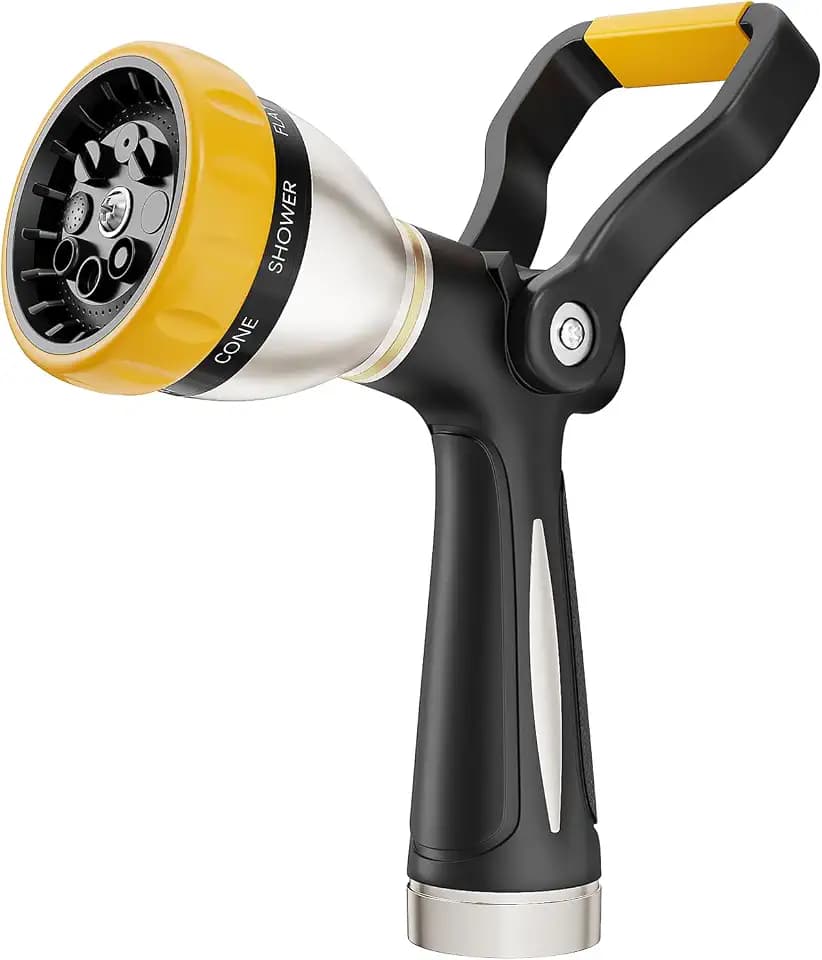 FANHAO Fireman Style Garden Hose Nozzle Heavy Duty Metal, 8 Spray Patterns
