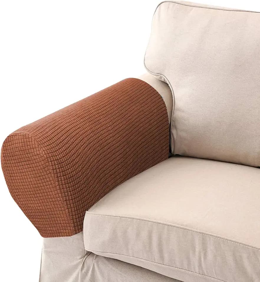"N/A" 1 Paar Sofa-Armlehnenschoner, elastisch, abnehmbar, Weiß (Braun)