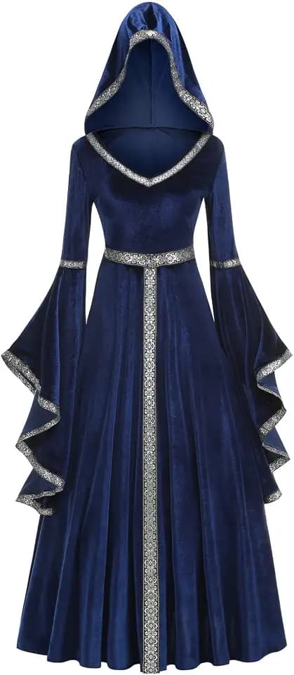 Medieval Dress for Womens, Renaissance Princess Costume Long Sleeve Dresses with Hood Evening Feast Party Halloween