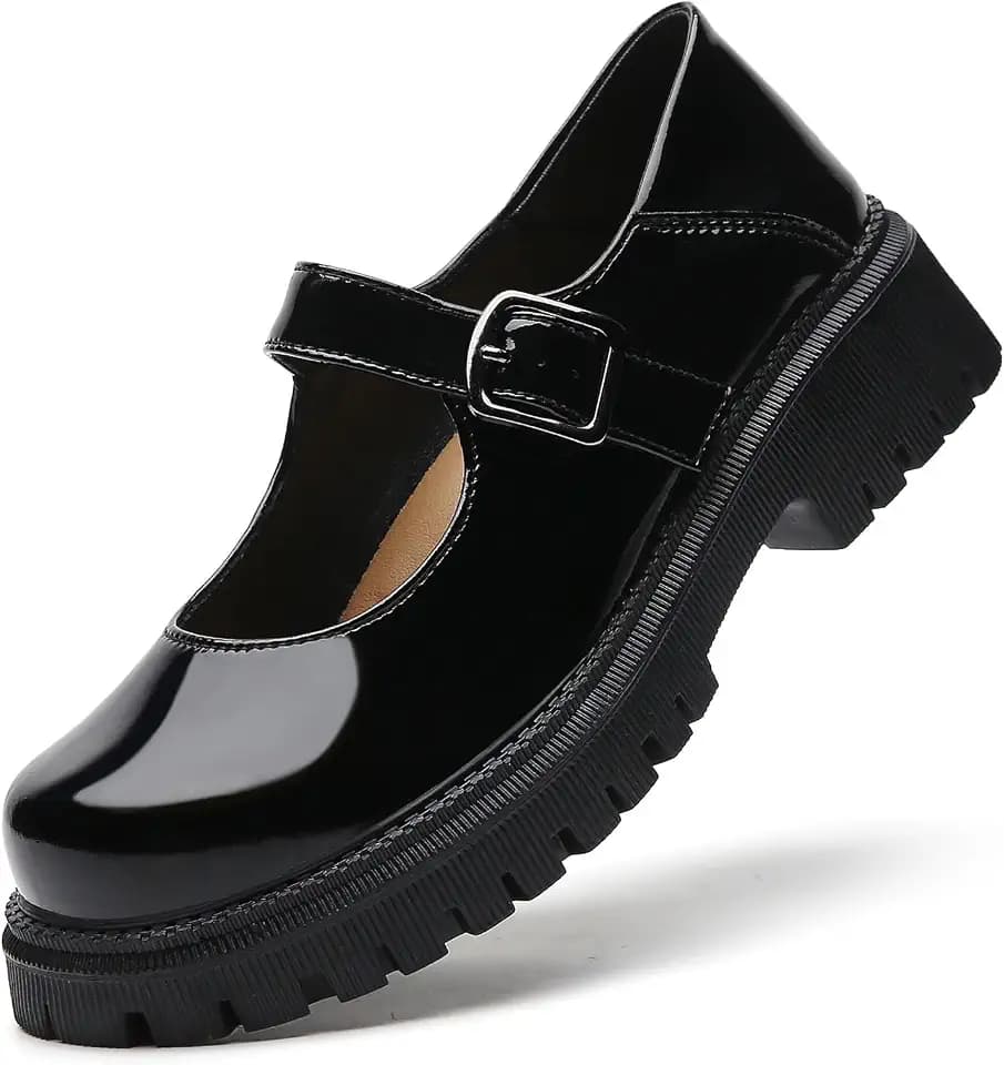 XMM Mary Jane Shoes Platform Chunky Mary Janes for Women Ladies Comfort Leather Round Toe Non-Slip Dressy Casual Cute Girls School Work Shoes