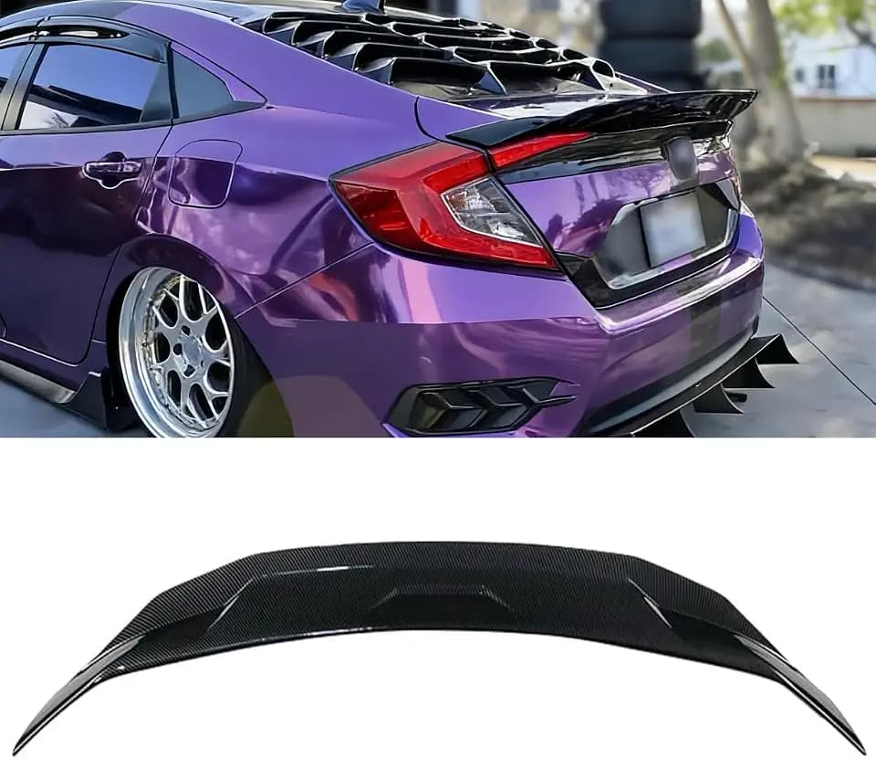 Rear Spoiler Fits 2016-2021 Honda Civic Sedan, Carbon Fiber Pattern