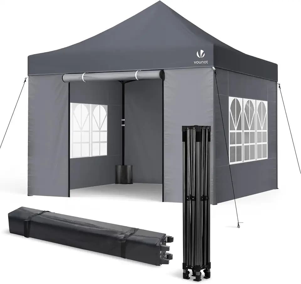 VOUNOT® Pavillon 3x3m Wasserdicht Stabil Winterfest, Pop Up Faltpavillon mit 4 Seitenteilen und 4 Sandsäcke, UV-Schutz 50+ Gartenpavillon Partyzelt Faltbar für Garten, Camping, Party, Grau