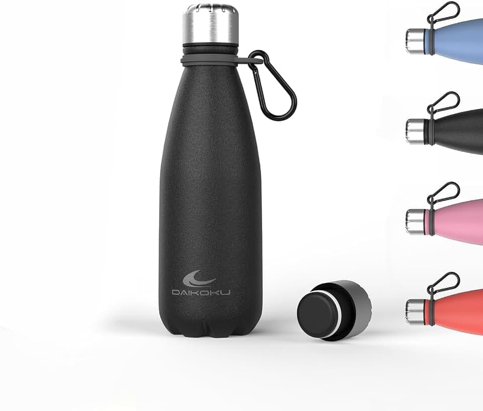 Daikoku - Edelstahl Wasserflasche | 100% Auslaufsicher | Hält 12 Stunden Heiß, 24 Stunden Kalt | BPA-Frei und Gesund | Modische Farbe, Ideal für Alltag und Outdoor | Schwarz | 350 ML