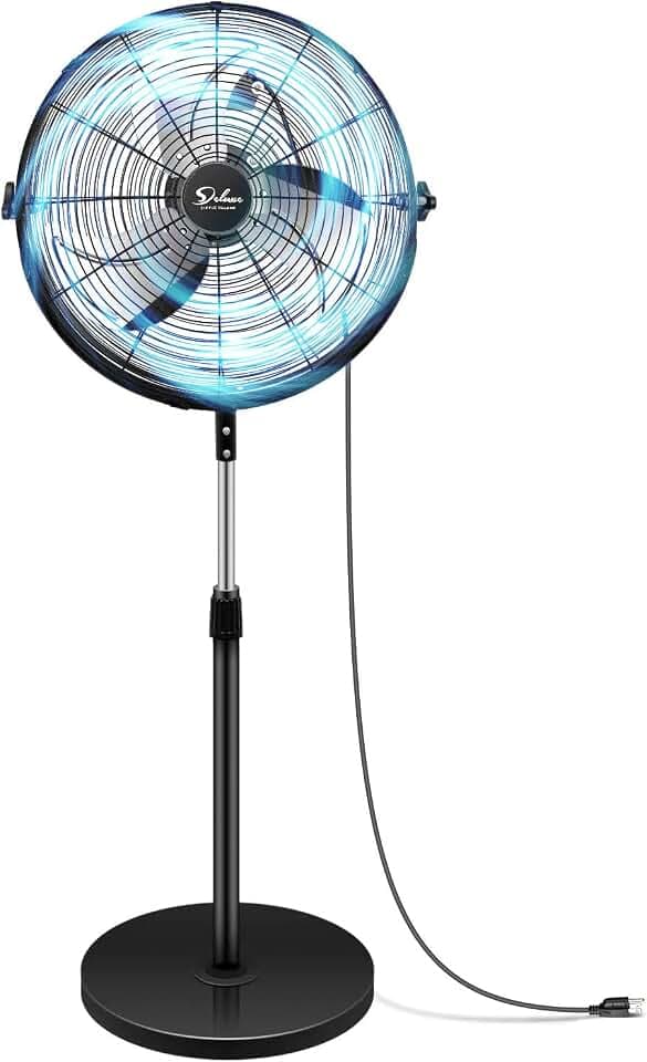 Simple Deluxe 20 Inch Pedestal Standing Fan, High Velocity, Heavy Duty Metal For Industrial, Commercial, Residential, Greenhouse Use, Black
