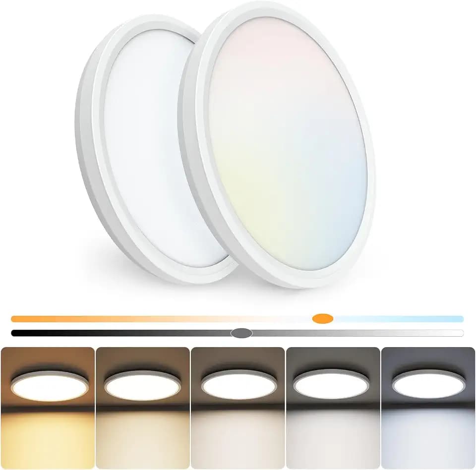 NIORSUN 7 Inch LED Ceiling Lights,5CCT Lighting Options Dimmable Flush Mount Ceiling Light,15W Bathroom Ceiling Lights,Flat Ceiling Light,Low Profile Light Fixture for Hallway Bedroom,2 Pack White