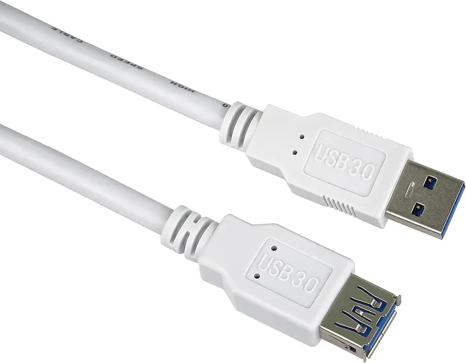 PremiumCord USB 3.0 Verlängerungskabel, Datenkabel SuperSpeed bis zu 5Gbit/S, Ladekabel, USB 3.0 Typ A Buchse auf Stecker, 9Pin, 3x geschirmt, Farbe Weiß, Länge 3m