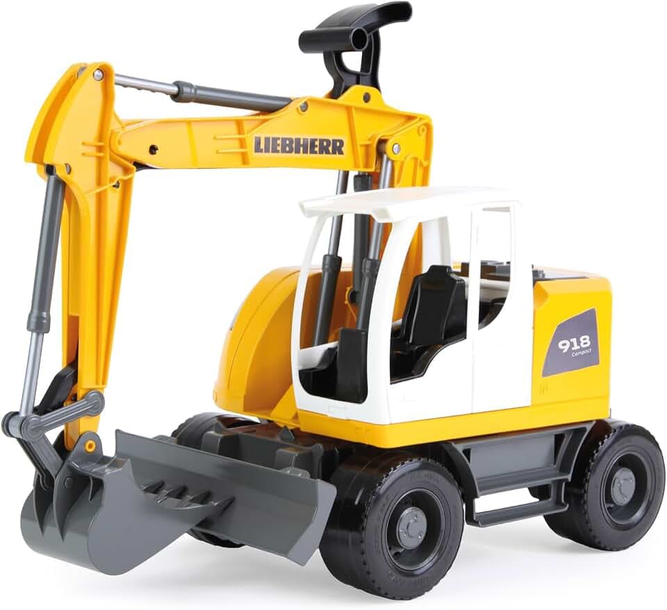 Lena Worxx Schaufelbagger Liebherr A918 Compact Litronic 48 cm, Bagger Spielzeug mit 360° drehbarem Arm, realisitisches Baustellen Spielfahrzeug mit Schiebeschild, für Kinder ab 3 Jahren