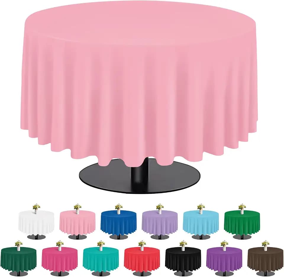 tujol Pink 6 Pack Plastic Table Cloth 84", Disposable Round Tablecloth Table Cover, Plastic Tablecloths for Parties