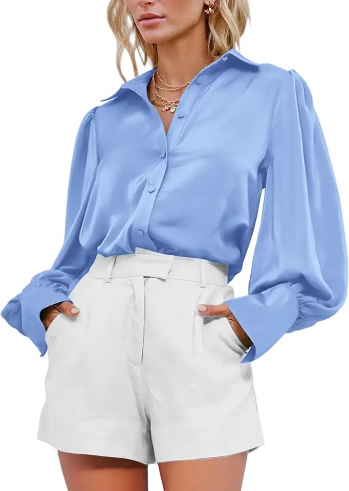 BTFBM Women Satin Silk Blouse Button Down Long Sleeve Shirts