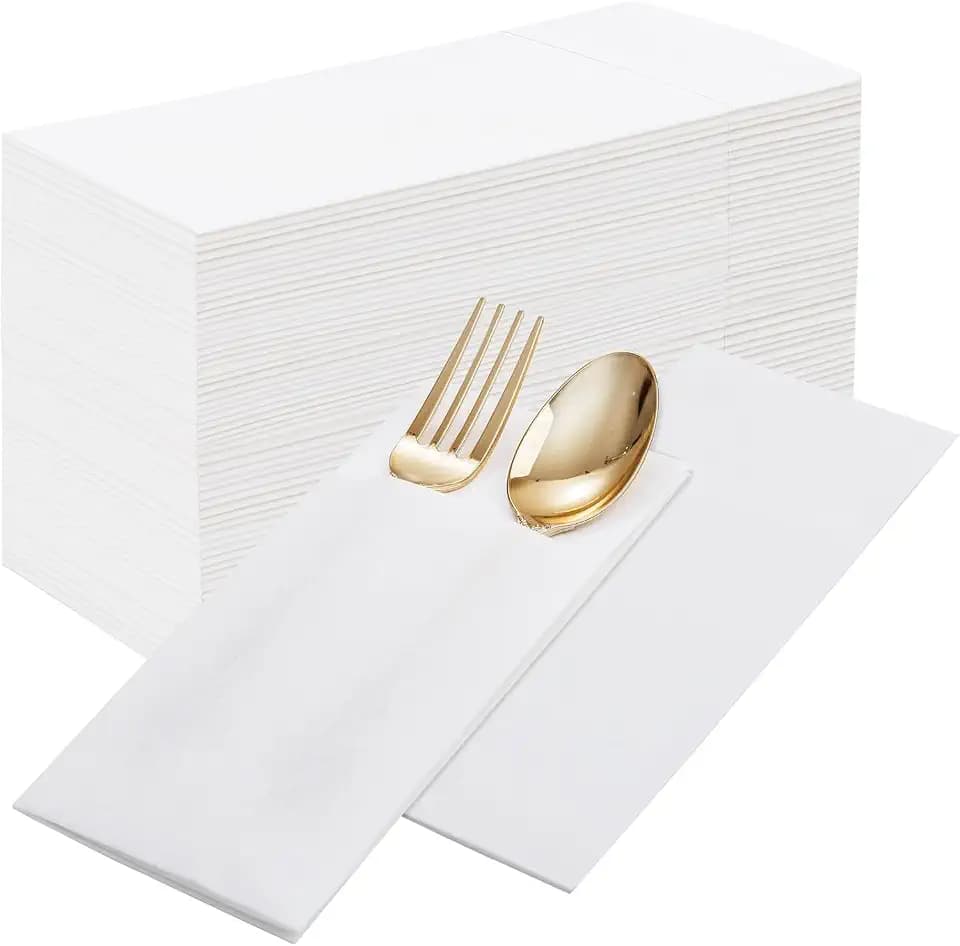 100PCS White Paper Napkins with Built-in Flatware Pocket for Wedding
