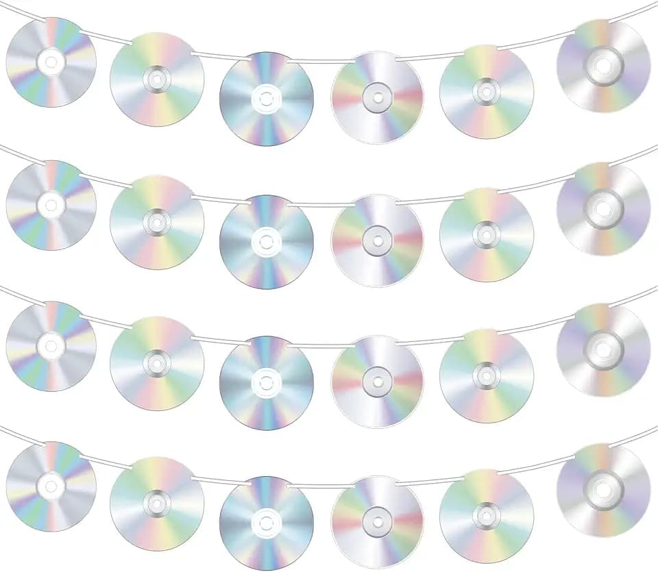 Pajean 24 Pcs CD Banner 90's Party Decorations DIY Retro CD Disco Cutout Banners Y2k Throwback Music Theme Paper Garlands Hanging Decor for 1990s 2000s Birthday Party Favors Supplies