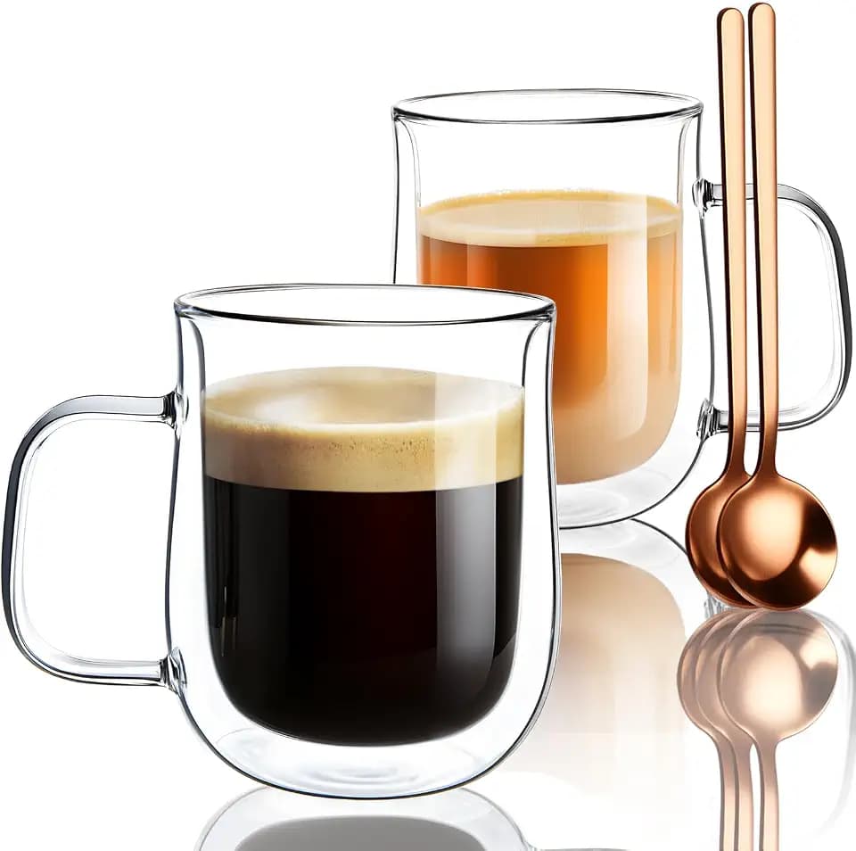 Double Walled Glass Coffee Mugs, 12 OZ, Set of 2