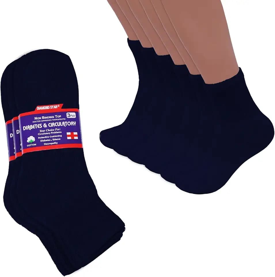 Diamond Star Diabetic Ankle Socks for Men & Women, Non Binding Cotton Socks