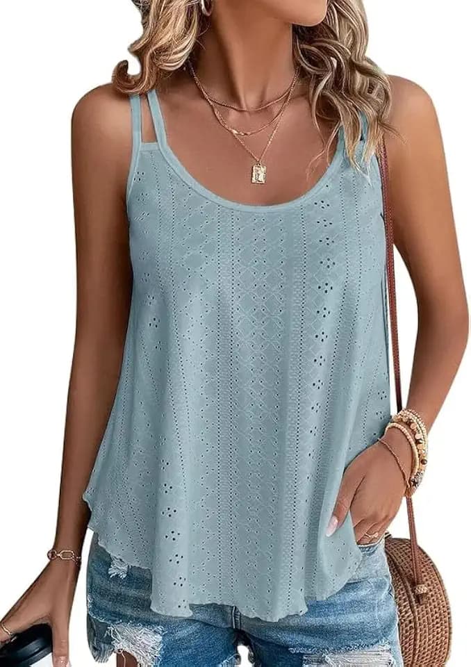 Summer Tank Tops Embroidery for Women Sleeveless Loose Fit Scoop Neck Casual Blouse Sexy Cute Cami for Womens Trendy