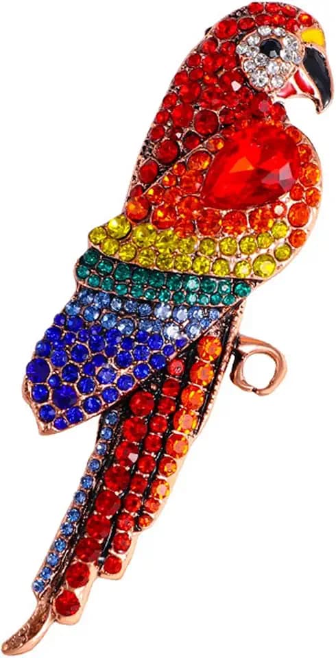 WCRAZYE Vintage CZ Colorful Parrot Brooch Pin for Women Girls Rose Gold Plated Exaggerated Birthstone Animal Bird Brooches Lapel Pins Christmas Birthday Anniversary Ornament Dress Accessories Delicacy Jewelry