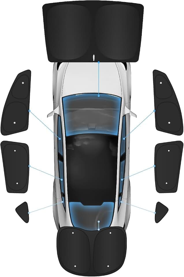 8-teiliger Windschutzscheiben-Sonnenschutz für Tesla Model Y(2020-2024), Front- & Heckscheiben-Privatsphäre-Abdeckung, Sonnenblende, Thermisch isoliertes Model Y-Zubehör