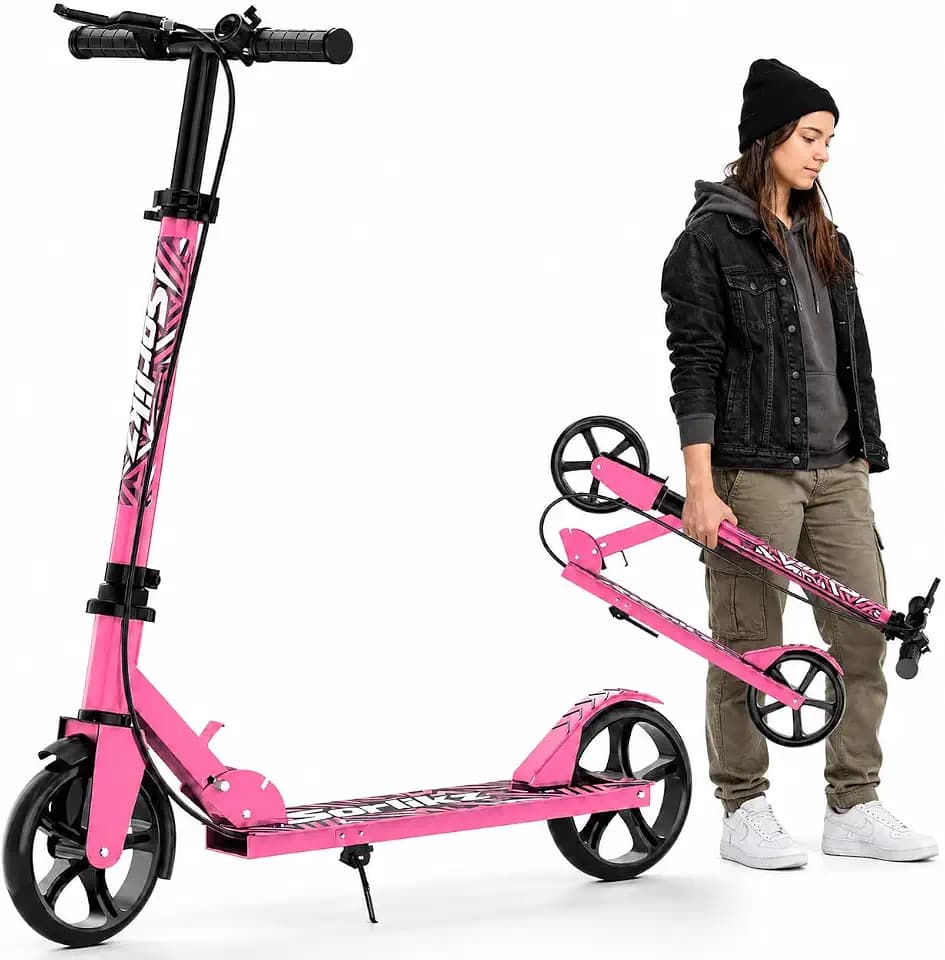 Scooters for Kids 8-12, Teens & Adults - Hand Brake & Bell, 8-inch Wheels, Adjustable Height, Foldable KIck Scooter, Upgrade Framework, Max Load 240LBS