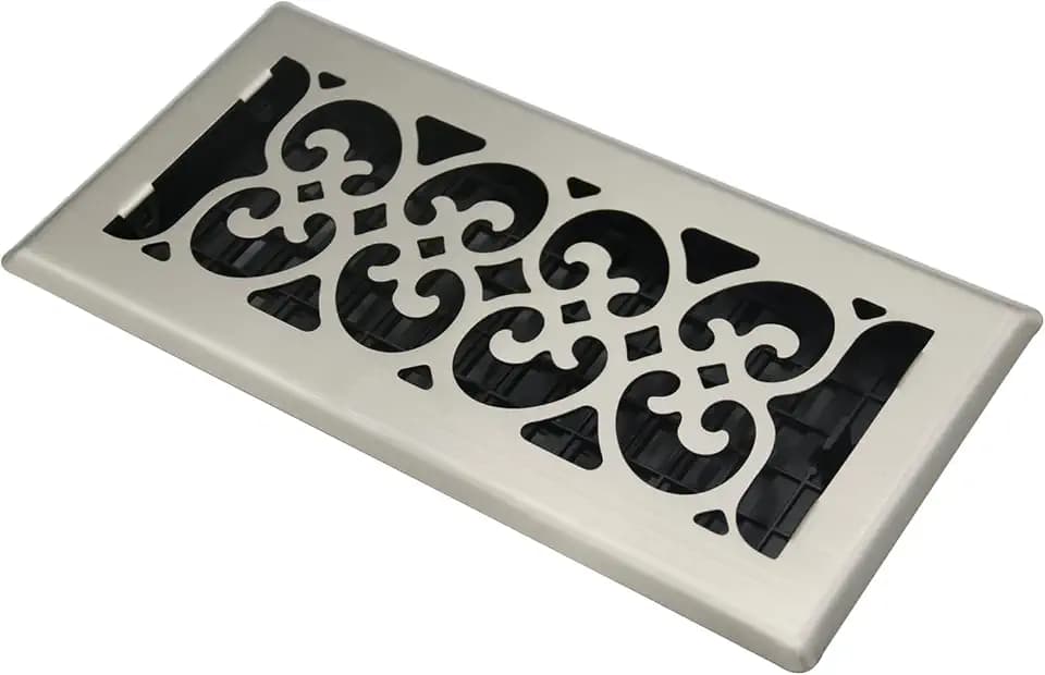 4x10 Inches Decorative Floor Register Vent Cover, Brushed Nickel, Scroll