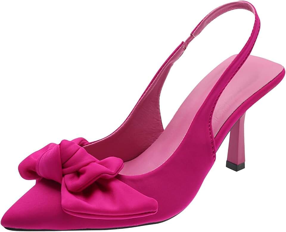 SOOUICKER Damenschuhe mit Absatz, spitzer Zehenbereich, Schleife, Stiletto, Slingback, sexy, Hochzeit, Party, Abschlussball, Kleid, Kirschrot