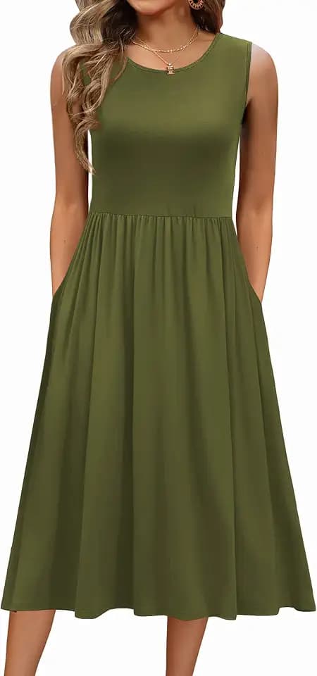 Zeagoo Sommerkleid Damen Ärmelloses Rundhals Freizeitkleider mit Taschen