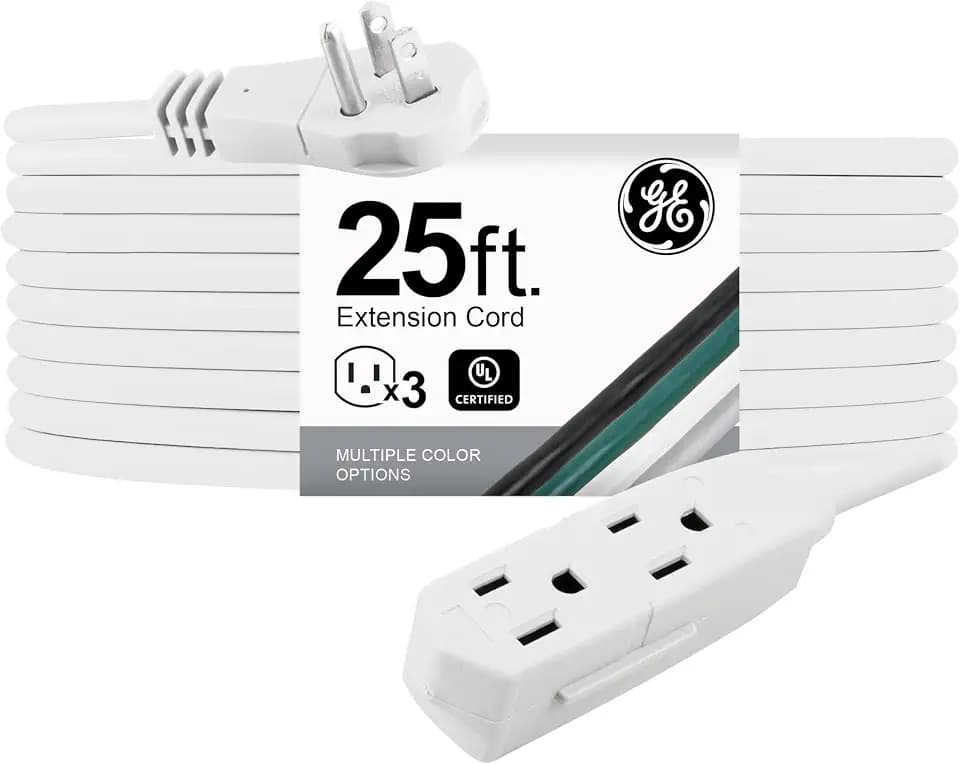 GE 3-Outlet Flat Extension Cord 25 Ft Grounded Extension Cord