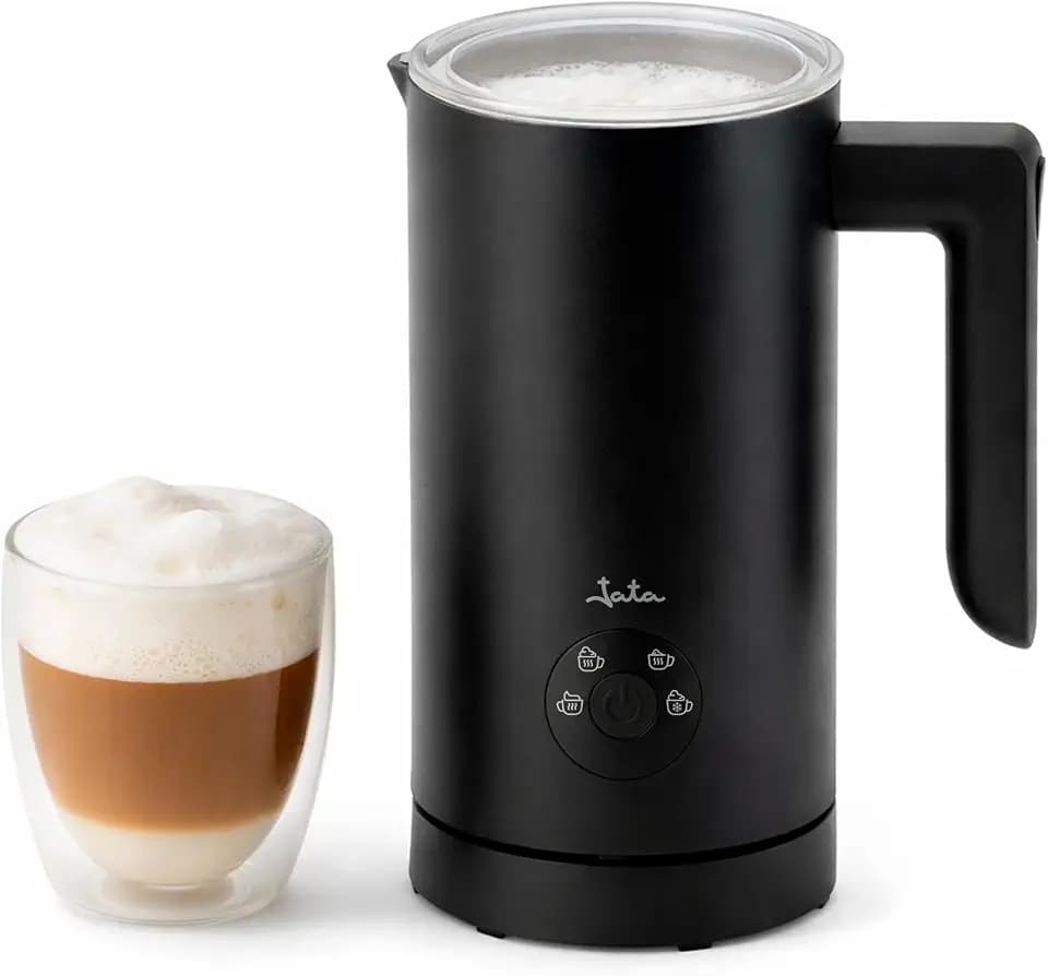 JATA JECL5501 Elektrischer Milchaufschäumer 5-in-1 mit Heizung, Warm- und Kaltschaum, 150 ml Aufschäumen/300 ml zum Aufwärmen, Antihaft-Krug, Basis 360°, automatische Abschaltung, 500 W