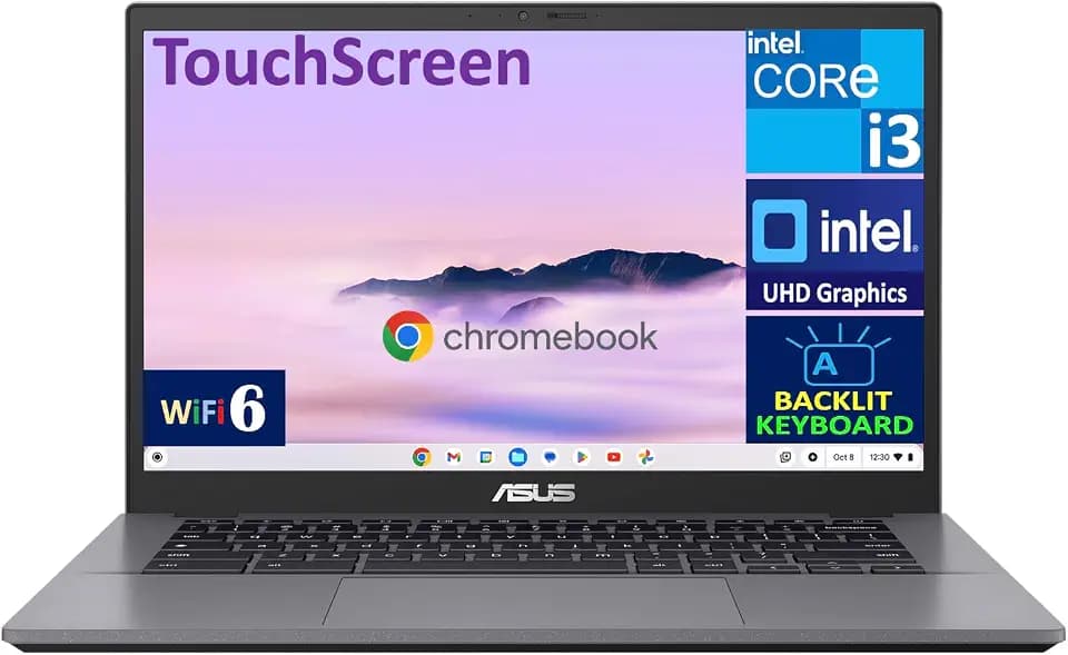 ASUS Chromebook Plus CX34 Everyday Value 14.0" Touchscreen FHD Display (Intel i3-1215U, Intel UHD, 8GB LPDDR5, 128GB SSD, Backlit KB, WiFi 6, Webcam, Bluetooth 5.4, Chrome OS (Renewed)