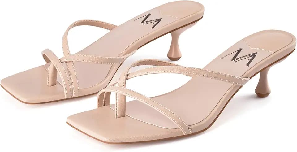 MIRAAZZURRA Kitten Heels for Women Square Toe Flip Flop Low Heel Sandals