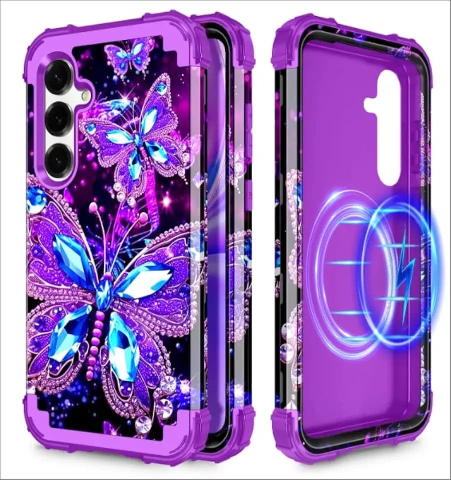 Casetego for Galaxy S24 Case,Compatible with MagSafe,Three Layer Heavy Duty Sturdy Shockproof Full Body Protection Rugged Hard PC+Soft TPU Bumper Case for Samsung Galaxy S24,Amaranth