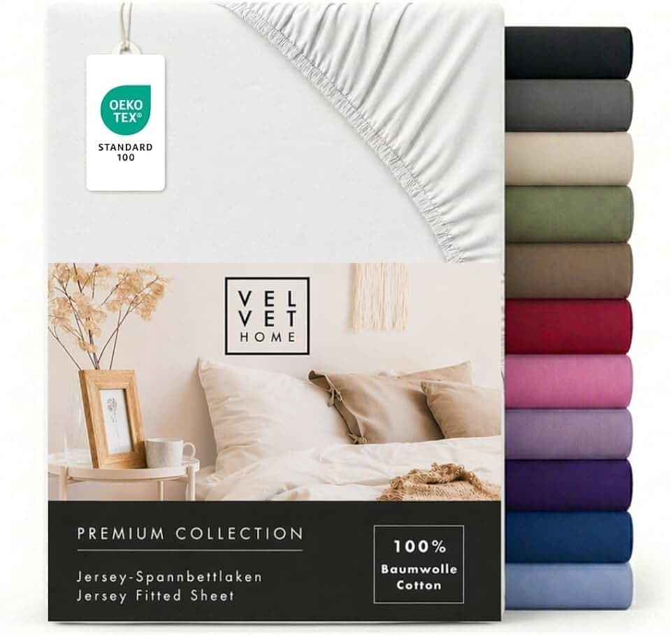 VelvetHome Spannbettlaken 200x200 cm Jersey 100% Baumwolle, Weiß