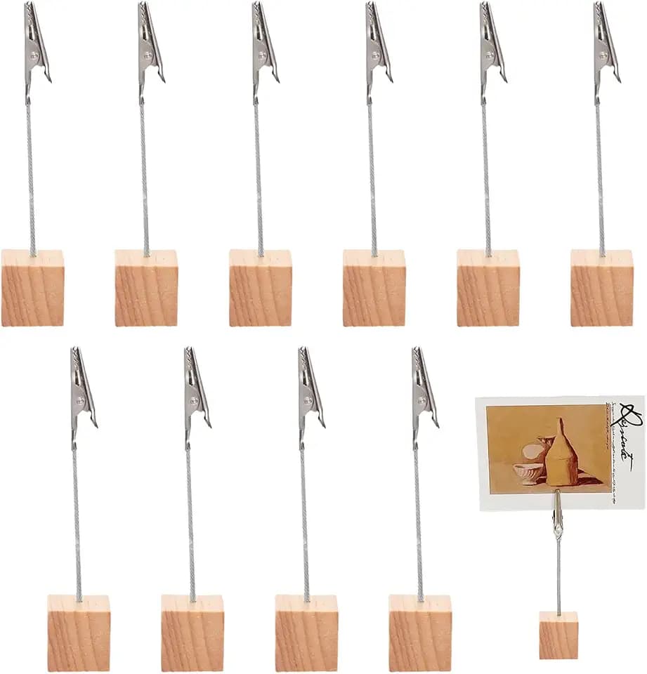 10 Stück Fotohalter mit Klammern,Kartenständer,Memo Clip Halter,Fotoständer,Zettelhalter,Fotohalter Tisch Holz,Stationen Aufsteller Grundschule,Bilderhalter zum Hinstellen,Tischkartenhalter für Bilder