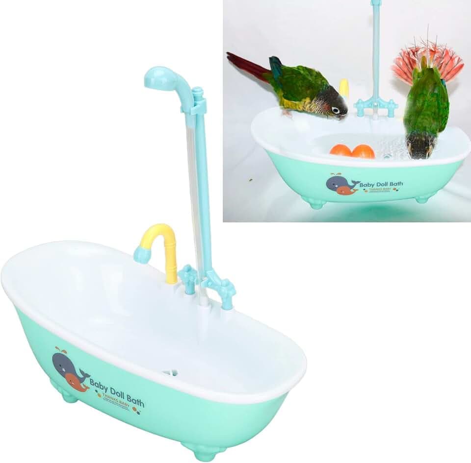 CCYLEZ Vogeltränke, Elektrische Papageien-Automatik-Badewanne mit Wasserhahn, Automatische Dusche, Vogel Badekiste für Papagei Sittich Nymphensittich Kanarien Wellensittich