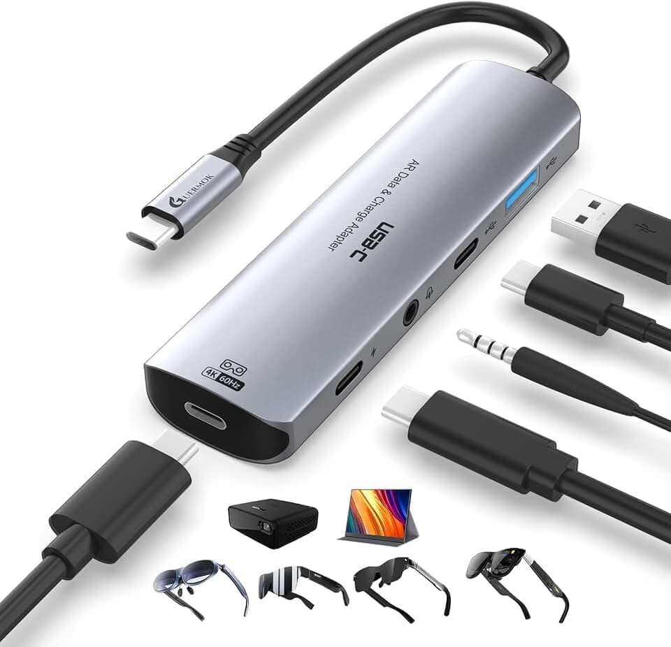 Guermok 5-in-1 USB-C Adapter für AR-Brillen 4K60Hz PD100W Video Hub USB3.0