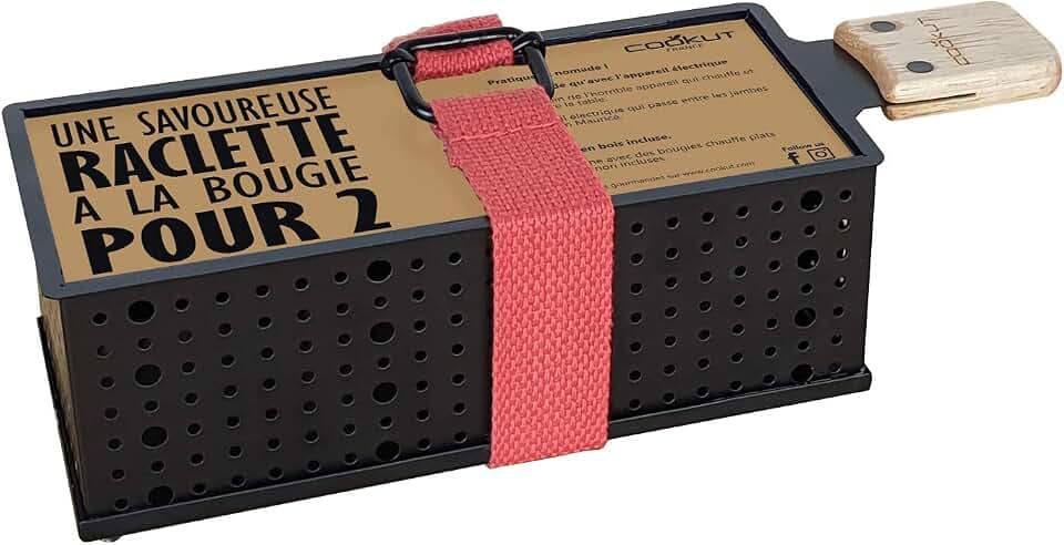 COOKUT - LUMI - Raclette mit Kerze für 2 Personen - Schmelzen Sie Ihren Käse in 3 Minuten - Raclette Abend, Käsefondue, Picknick - Inklusive Holzspatel - Schwarz