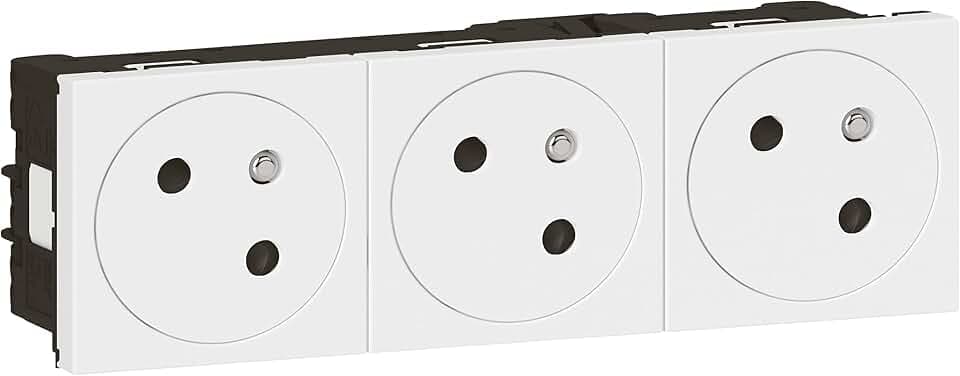 LEGRAND - Dreifach-Steckdose, vorverdrahtet, mit Erde Mosaic Surface Link 45° – Steckdose 2P + T zur Steckbefestigung – hergestellt in Frankreich – Weiß