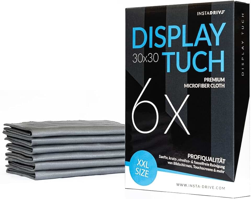 XXL Displaytücher 30x30cm – Bildschirm, Display und Touchscreen Reinigungstücher aus Mikrofaser für professionelle Reinigung von Autoinnenraum, Smartphones und empfindlichen Oberflächen