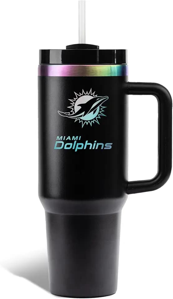 The Memory Company Officially Licensed NFL - Miami Dolphins 40oz Iridescent Tumbler with Handle