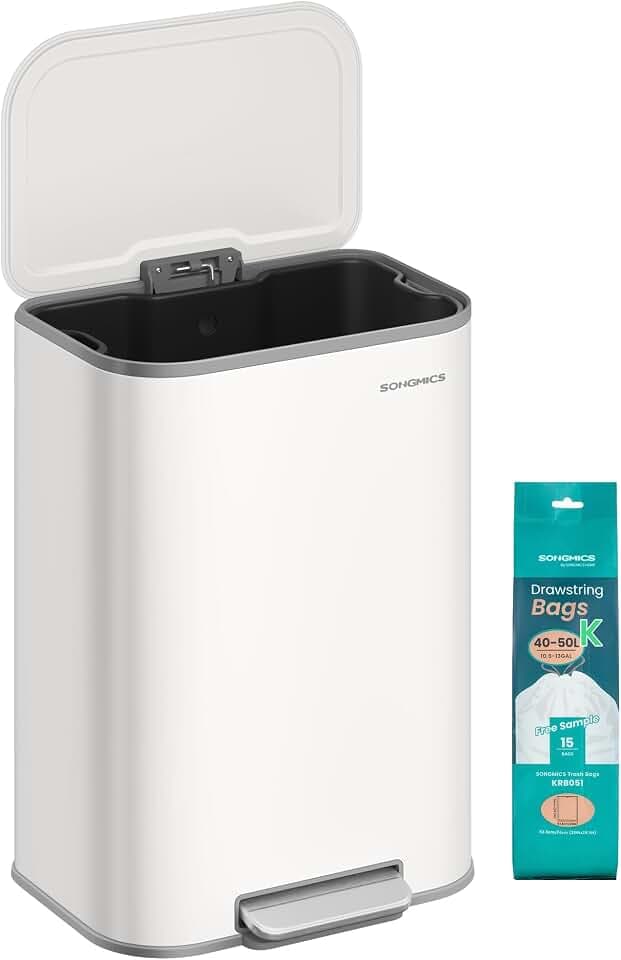 SONGMICS Kitchen Trash Can, 13-Gallon (50 L), Stainless Steel, Soft Close