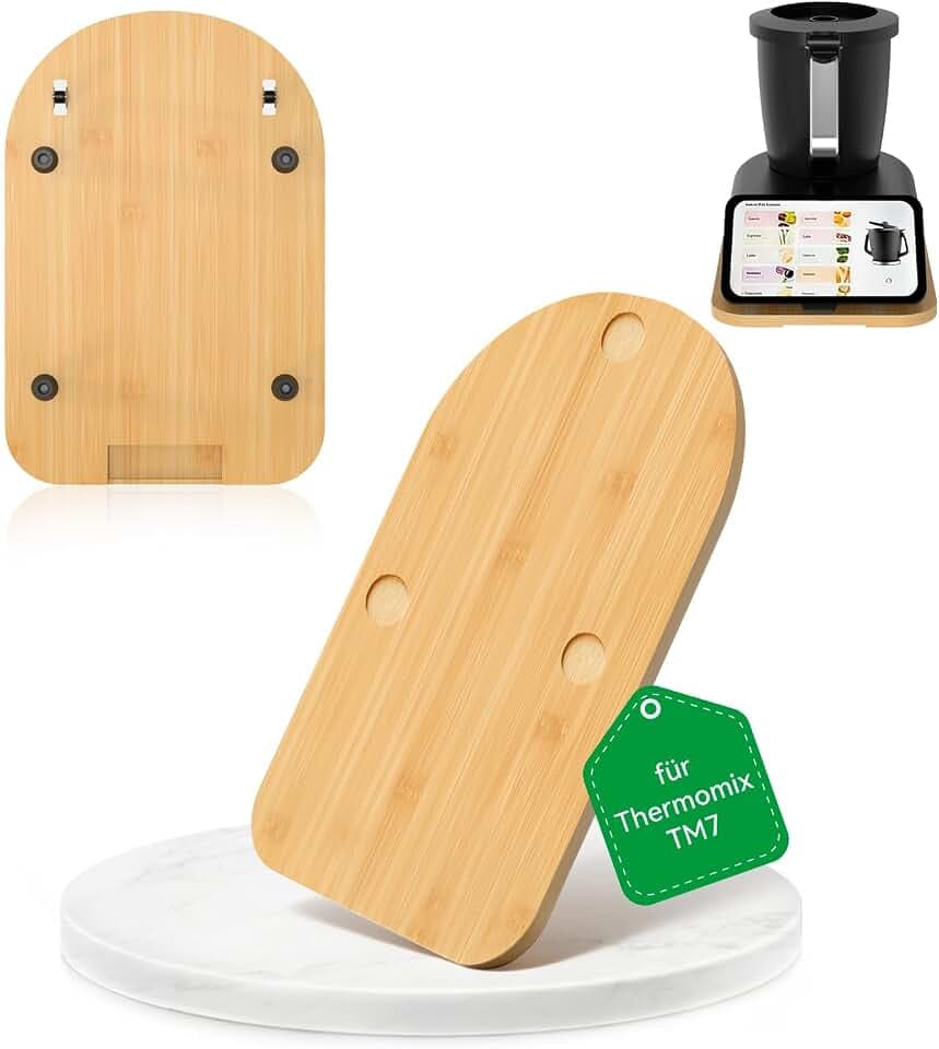 Gleitbrett für Thermomix TM7, Brett für Thermomix Zubehör mit 360° Silent Rollen, Schützt die sensible Waage, Robustes Rollbrett mit Rutschfesten Gummifüßen, Natur